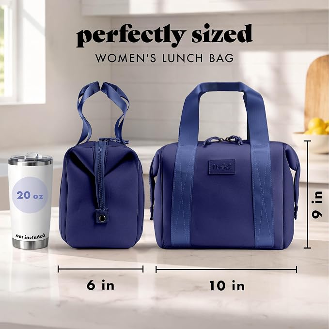 Fit & Fresh Remi Lunch Bag for Women Work – Neoprene Lunch Tote with Containers & Ice Pack, Reusable Meal Prep Lunch Box, Large Capacity, Machine Washable