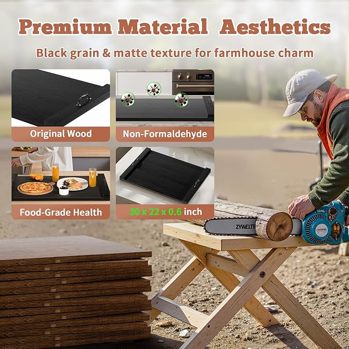 Gas Stove Top Cover: Wooden 30 * 22 Inches Electric Stovetop Covers, Noodle Board with Handles, Wood RV Cutting Board for Kitchen Counter (Black)