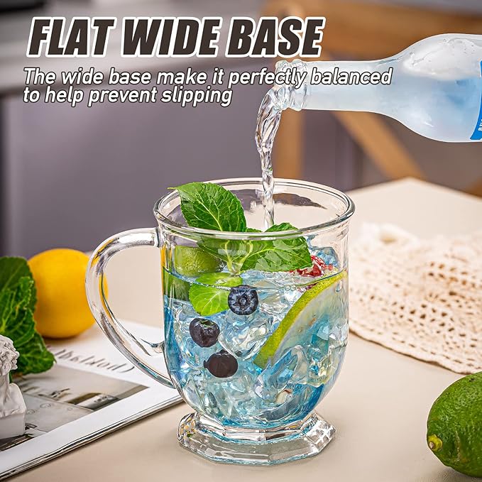 Glass Coffee Mugs Set of 2, 22 oz Large Capacity Glass Mugs with Handles, Clear Coffee Mug with 2 Spoons, Ideal for Latte, Espresso, Juice, Tea