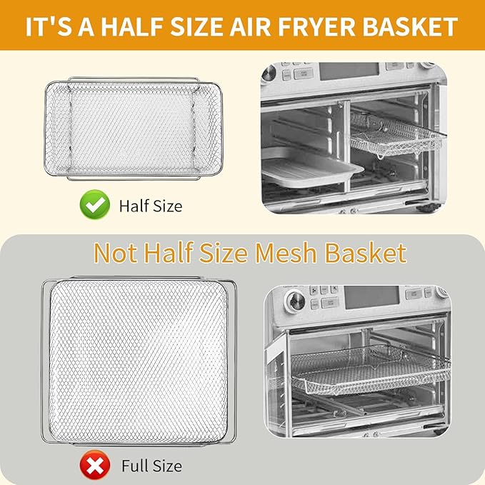 GCQ 2PCS Air Fryer Basket for Emeril Lagasse Dual Zone 360 Air Fryer Oven Combo with French Door,25 QT Extra Large,11.6" x 6.9" Non-Stick Mesh Air Fryer Steel Basket Accessories Parts,Dishwasher Safe