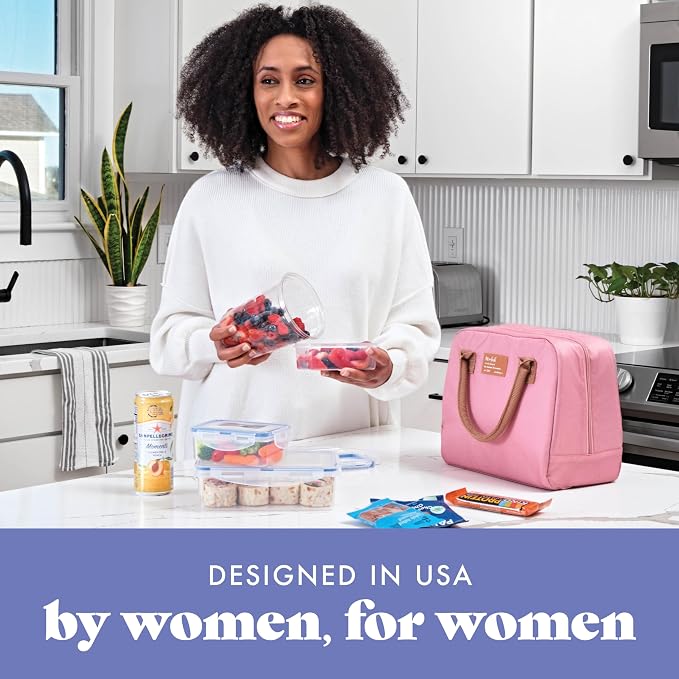 Fit & Fresh Bloomington Lunch Bag for Women - Insulated Large Lunch Box for Work with Containers, Leak-Resistant, Stain-Resistant, Zipper Closure, Dusty Rose