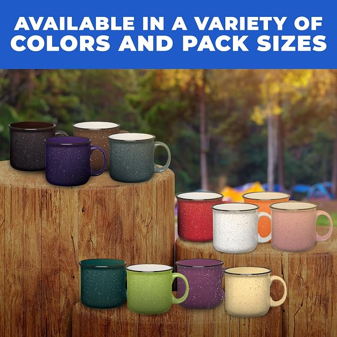 Set of 8 Ceramic Campfire Mugs – 15 Oz, Maroon – Coffee & Tea Cups for Home, Work, Travel, Camping – Customizable, Great for DIY, Events, Companies