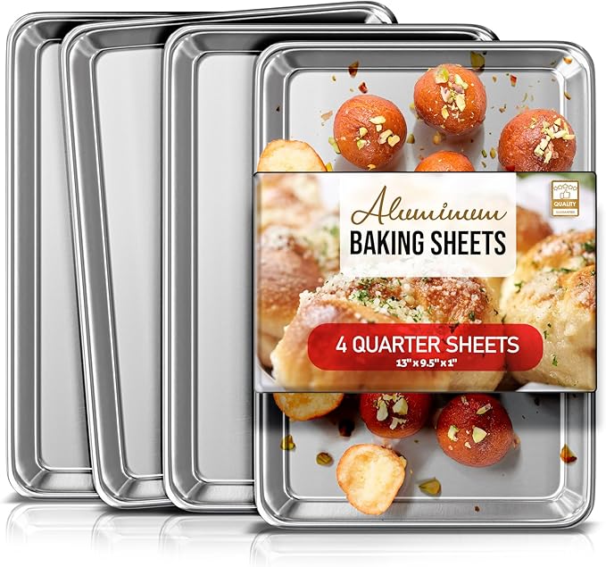 Eatex Aluminum Baking Sheet Set, 4 Pack Cookie Sheet Set, 9x13 Baking Pan Set, Warp Resistant Cookie Sheets for Baking Nonstick, Steel Baking Pans Set, Baking Sheets for Oven, Quarter Sheet Pan