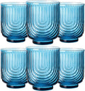 JOVGANK Blue Vintage Glassware Set of 6-14Oz Blue Water Drinking Glass, Art Deco Ripple Highball Glass, Whiskey Cocktail Glasses, for Bar Ice Coffee Juice, Housewarming Gifts and Mother's Day Gift