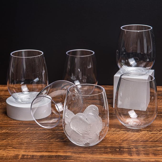 KOXIN-KARLU Classic 18-ounce Acrylic Stemless Wine Glasses, Unbreakable Mixed Drinkware Plastic Tumbler, set of 8 Clear