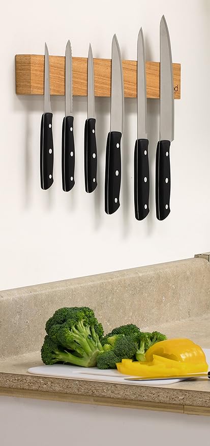 Good Cooking Magnetic Knife Strip w XL 18" Design- Powerful Magnet Wooden Knife Rack for Easy Wall Mounting- Secure your Knives and Utensils and Free Up Space