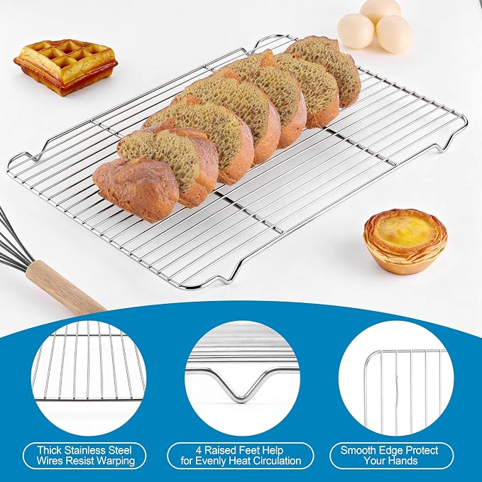 Herogo Stainless Steel Half Sheet Baking Pan with Rack Set(2 Pans + 2 Racks), 18" x 13" x 1" Large Baking Tray with Cooling Rack Set for Oven Roasting, Rust & Warp Resistant & Nonstick