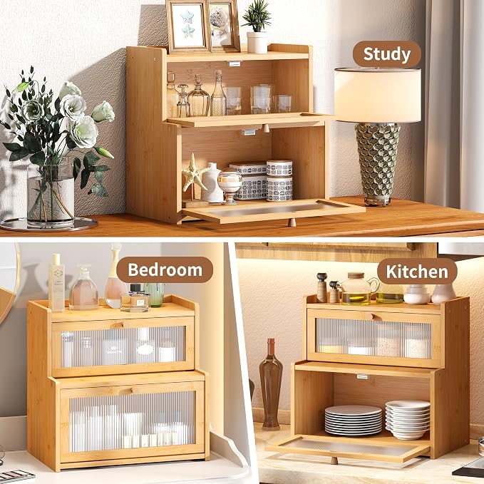 Bread Box for Kitchen Countertop Double Layer Large Corner Bread Box Capacity Bread Storage Bin Farmhouse Breadbox Container Organizer Cabinet Cupboard Nature
