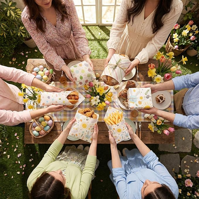 Reallnaive 300 Pcs Easter Wax Paper Sheets 12 x 12 Inch Egg Bunny Flower Parchment Deli Tissue Paper Sandwich Wrapping Sheets Food Basket Liners for Kitchen Restaurant Baking Supplies, 6 Styles