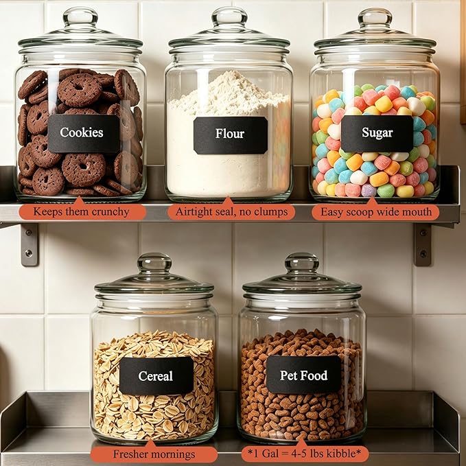 MASTERTOP Large Glass Jar with Lid, Airtight Glass Storage Containers with Lids, Wide Mouth Cookie Candy Jar with Leak Proof Rubber Gasket Lid,1 Gallon Clear Jars for Candies,Dry Food,Snacks