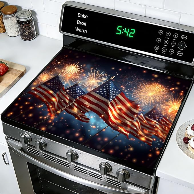 Stove Top Covers for Electric Stove: Independence Day Heat Resistant Protector Glass Stove Top Expands Counter Space, Stylish Kitchen Decor 28.5'' × 20.5''