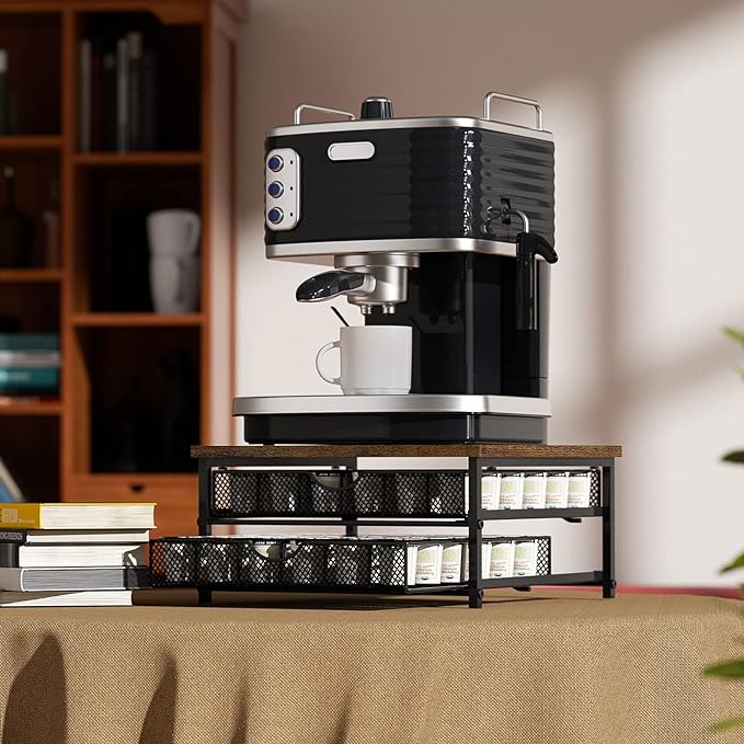 Coffee Pod Holder For Counter, Coffee Pod Drawer for K Cup Storage Drawer Holder, 72 Capacity Pods Storage Organizer Cups Capsule with Sliding Baskets for Coffee Station, Black