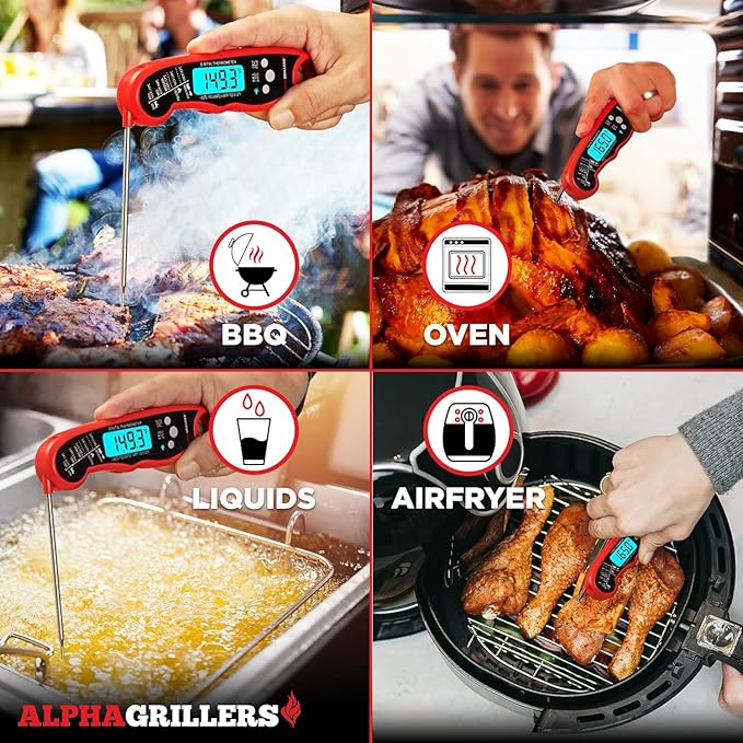 Alpha Grillers Instant Read Meat Thermometer for Cooking Grill and BBQ Griddle with Meat Shredder Claws