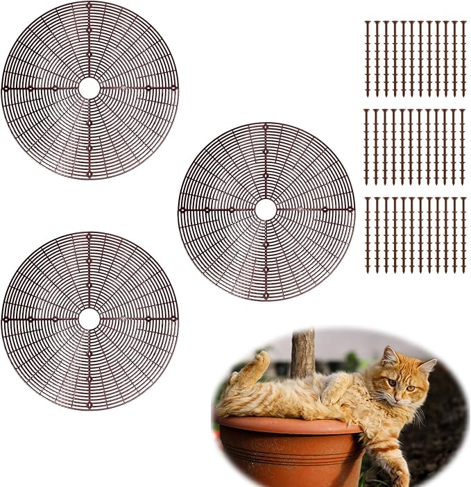 Z metnal Plant Pot Grid 20.8", 3 Pcs Cuttable Grid Plant Soil Cover, Plastic Grid Plant Pot Cover, Flower Protector,Keep Cats Out of Potted Plants
