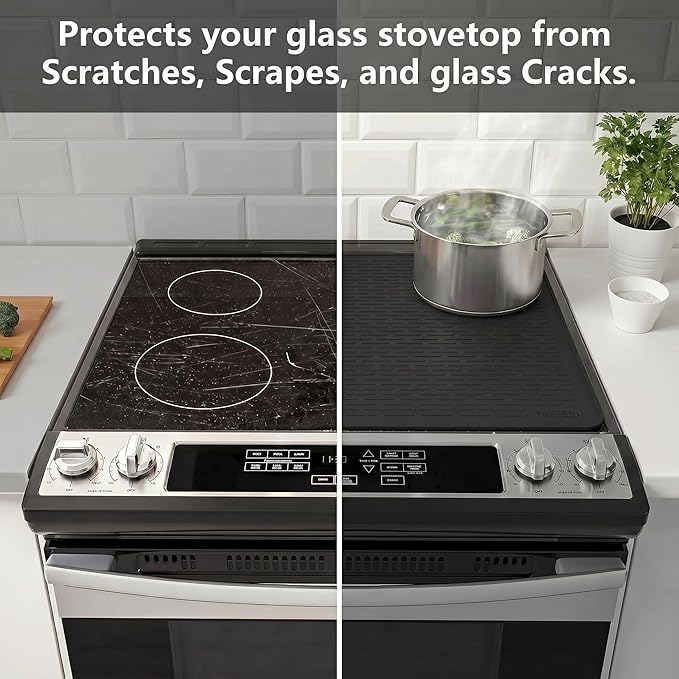 YUHFERA Stove Top Cover for Electric Stove - Silicone Stove Mat for Glass Top, Glass Cooktop Protector For Kitchen,Multi-functional Oven Covers for Electric Stove (Black,28 x 20)
