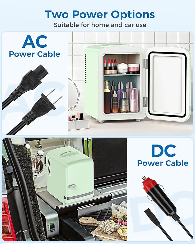 Electactic Mini Fridge for Skincare, 4L/6 Cans Portable Compact Cosmetic Fridge, Retro Desktop Fridge with AC/DC Adapters, Small Cooler and Warmer for Beverage, Makeup, Bedroom, Office, Kids, Green