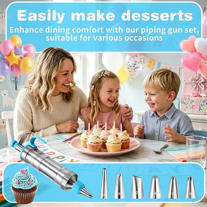 167 Pcs Cake Decorating Kit, Dessert Piping Syringe And Icing Tips Set, Icing Dispenser Tool, Cupcake Decorating Piping Kit for Beginners, Baking Enthusiasts And Professionals (Light Blue)