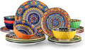 vancasso 18 Pieces Plates and Bowls Set, Bohemian Style Dinnerware Sets Service for 6, Porcelain Boho Dishes Set for Kitchen, Housewaring Gift, Dishwasher and Microwave Safe, Series KRVI