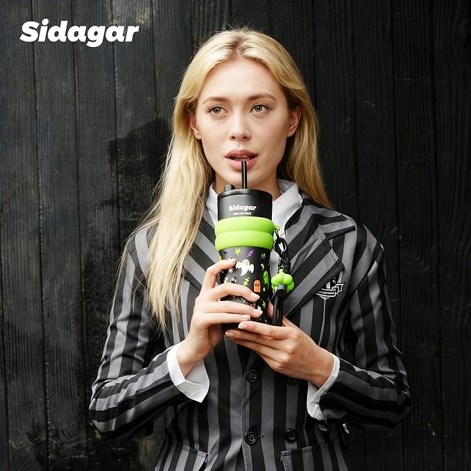 24 oz Tumbler with Lid and Straw, Insulated Coffee Mug Leak Proof, Portable Iced Travel Water Bottle, Reusable Thermal Coffee Cup, Gift for Women, Halloween