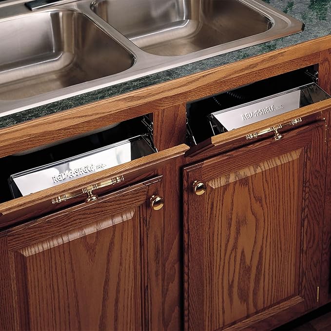 Rev-A-Shelf 10" Tip Out Tray with Soft Close for Sink Base Cabinets, Storage Organizer for Kitchen, Laundry Room, or Vanity Cabinets, 6581-10SS-SC-1