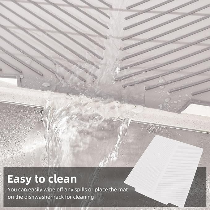 Draining Board Mat, Non Slip Silicone Dish Drying Mat Flume Drain Board Drainer Mat for Kitchen Countertop Tabletop Accessories (White)