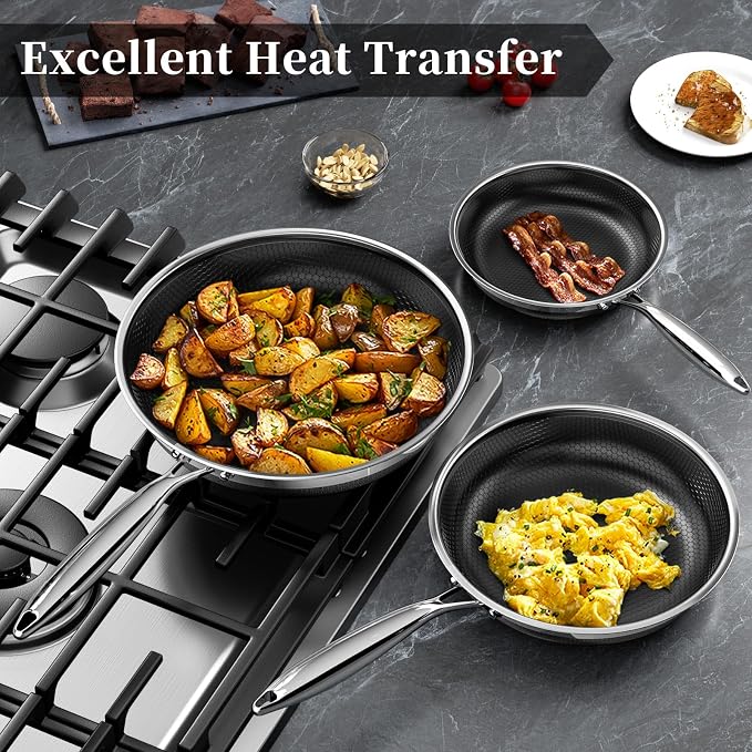 Innerwell 9.5 Inch Tri-Ply Stainless Steel Nonstick Frying Pan | Ceramic physical nonstick， PFAS/PFOA/PTFE free, Compatible with All Cooktops, durable for daily cooking