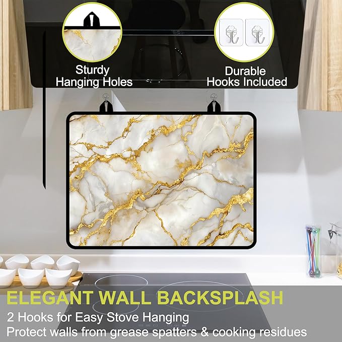 Glass stove top cover 28"x 20", Stove Top Covers for Electric Stove, Flat Range Mat for Glass Cooktop, Kitchen Heat-Resistant Protector Mat Non-Slip Drying Mat (Golden Marble Pattern)