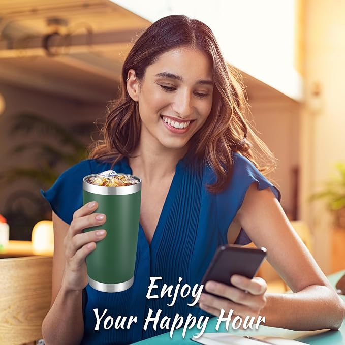 20 oz Tumblers Bulk Stainless Steel Tumbler with Lid Double Wall Vacuum Insulated Coffee Mug 20oz Powder Coated Cup for Hot and Cold Drinks, Dark Green, 12 pack