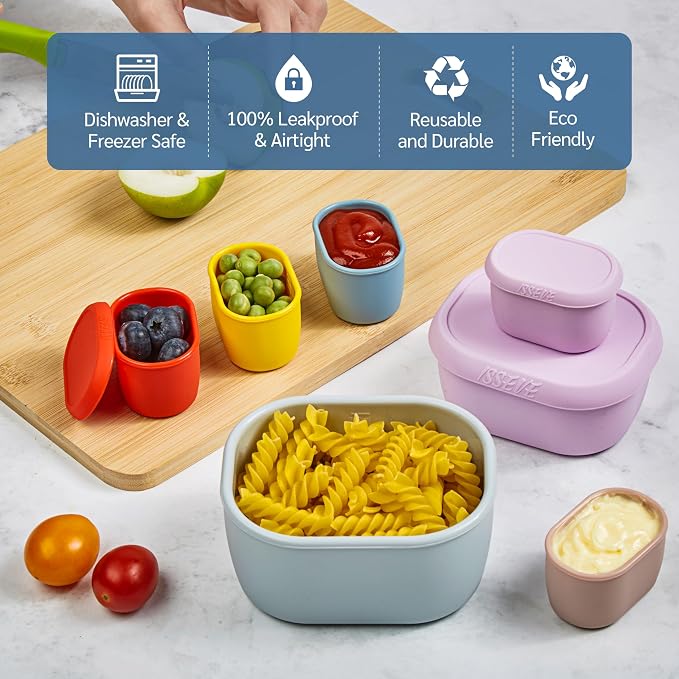 ISSEVE 12Pcs/Set Nesting Silicone Food Storage Containers with Lids, BPA Free Reusable Meal Prep Silicone Containers Airtight, Freezer Dishwasher Safe (33.8oz, 20oz, 10oz, 6.7oz, 1.3oz) (Beige)