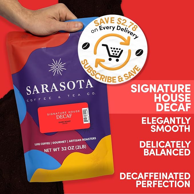 2 lb Decaf Ground Coffee | Decaffeinated Coffee Dark Roast | Smooth Low Acid Bulk Ground | Specialty Grade | 32 oz