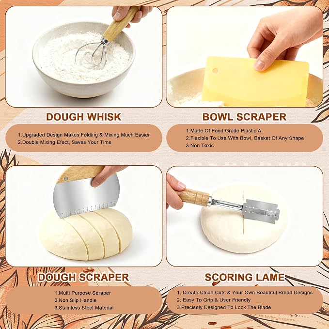 Sourdough Starter Kit with Basket Sourdough Starter Jar for Beginner | 47PCS Set with 9&10-inch Proofing Baskets,34oz Sourdough Starter Jar, Bread making tools & Gift for Women Wife Mom