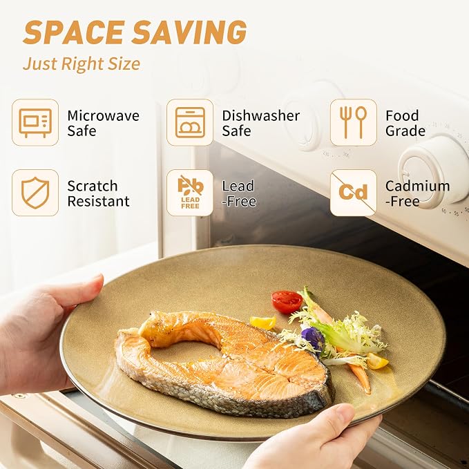 Dafuceramic Stoneware Dinnerware Set, 12 Pieces for 4, Maize Yellow | Plates and Bowls, Modern, Microwave Safe, Dishwasher Safe