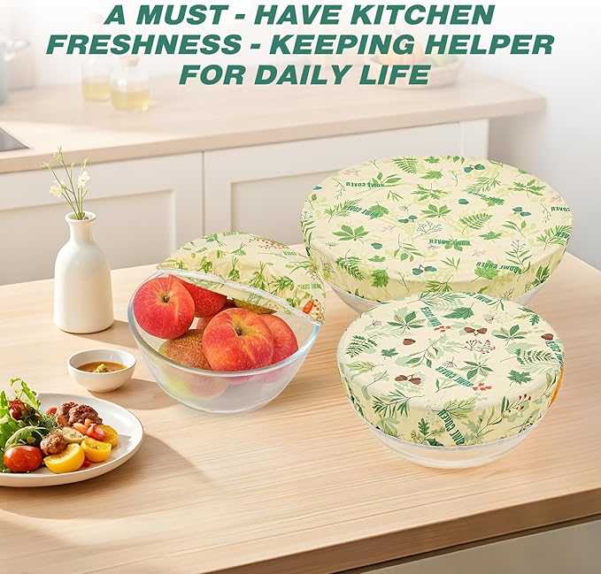 6 Pcs Beeswax Bowl Covers Reusable, Large Reusable Bowl Covers for Bread Proofing,Stretchable to Fit 8/10/12 Inch Bowls (2 Each),3 Patterns, Beeswax Wraps for Bread,Leftovers,Fruits,Salad