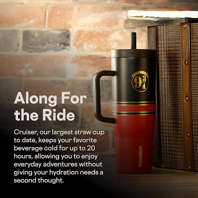 Corkcicle Cruiser Insulated Tumbler with Handle & Straw - Keeps Drinks Ice Cold - Triple-Insulated - Leakproof Travel Mug - BPA-Free - Summer Drinkware Gift - 40 oz, Hogwarts Express