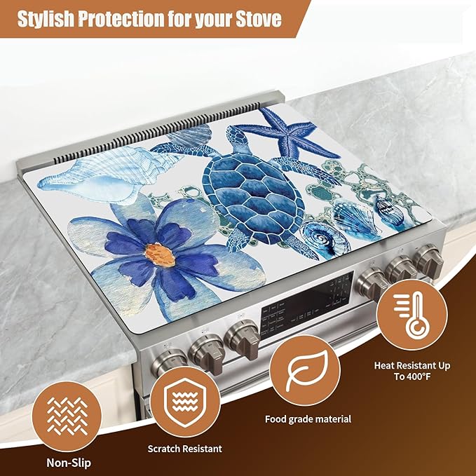 Decorative Electric Stove Top Covers, Heat Resistant Silicone Stove Cover Mat, Stove Top Protectors for Electric Flat Glass Stoves, Adds Extra Counter Space for Small Kitchens and Apartments