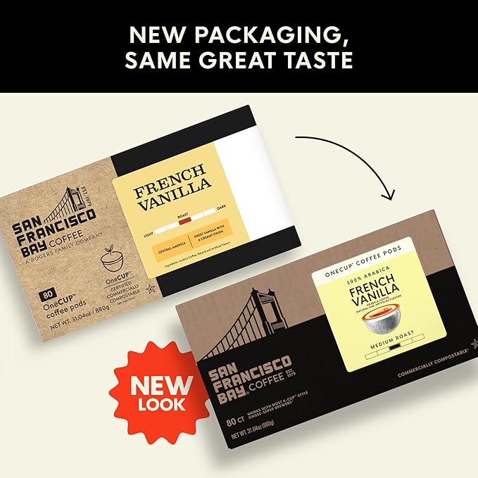 San Francisco Bay K-Cup Coffee Pods, French Vanilla (80 ct), Medium Roast, Commercially Compostable Single-Serve Flavored Coffee Pods