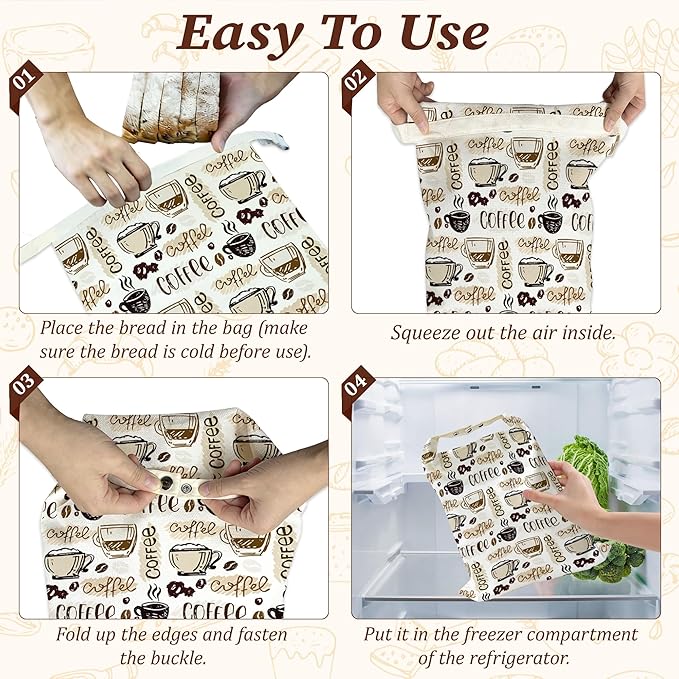 Bread Bags for Homemade Bread, Coffee Time 2 Pack Linen and Beeswax Sourdough Storage Bags, Reusable Keeper, Keeps Breads Fresh Longer, Gifts for Bakers