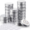 Patelai 2 oz Silver Metal Round Tins Aluminum Tin Cans Salve Tins Containers with Screw Lid 10 Sheets Stickers for Salve Spice Candies Balms Candles, 36 Pack (Classic Style)