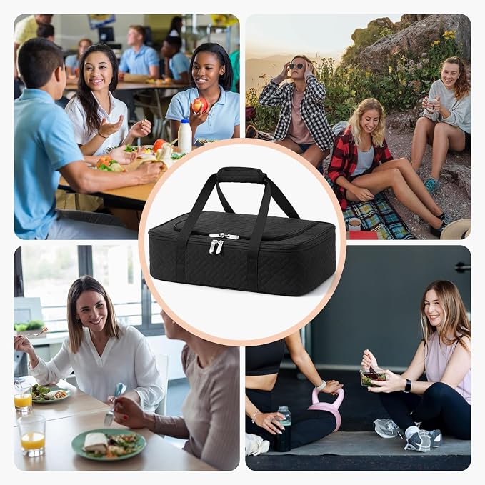 Insulated Casserole Carrier - Portable Casserole Carrier for Hot or Cold Food, Lasagna Holder for Parties,Picnic,Cookouts,Traveling - Fits 9" x 13" Baking Dish (Black)