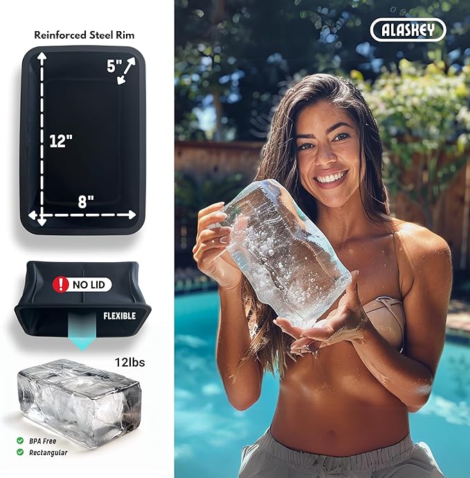 Alaskey® Giant Ice Block Mold 12 lbs (2-Pack) | Create Perfect Reusable Ice Bricks | Professional Silicone Mold for Crafting Extra Large Ice Cubes, Ideal for Ice Baths, Coolers, Bartender Accessories