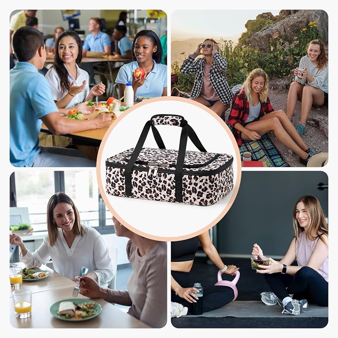 Insulated Casserole Carrier - Portable Casserole Carrier for Hot or Cold Food, Lasagna Holder for Parties,Picnic,Cookouts,Traveling - Fits 9" x 13" Baking Dish (Leopard Print)
