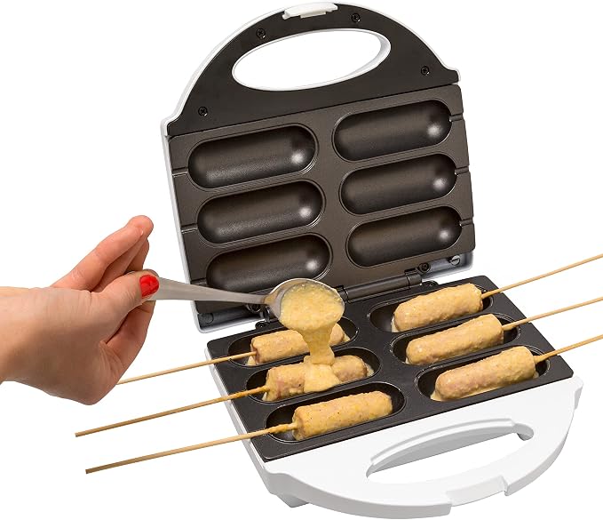 MasterChef Corn Dog Maker w 50 Skewers- Electric Nonstick Kitchen Baker- Fryer Machine Makes Hot Dogs, Cheese Mozzarella Sticks, Cake Pops, BBQ, Carnival Food, Apps & Parties- Fathers Day Gift for Dad