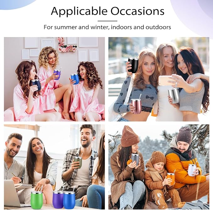 Inbagi 30 Pack 12 oz Stainless Steel Tumblers Bulk with Lids and Straws, Double Wall Insulated Wine Tumblers for Wedding Party Favors, Bridal Shower, Birthday Event Gifts (Multi Colors)