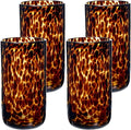Honeydak Set of 4 Tortoise Leopard Print Brown 16 oz Rocks Glasses Stylish Stemless Cocktail Cups Glass Glassware Tumbler Ideal for Gin, Tequila, Vodka, Soft Drinks