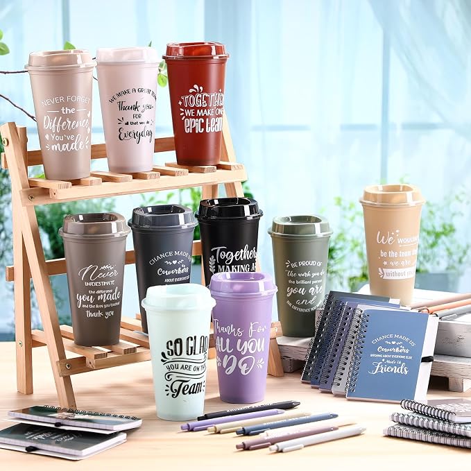 Teenyyou 90 Pcs Employee Appreciation Gift Set, 16oz Tumbler with Lid Notebook Pen Bulk Thank You Gift Holiday Party Favor for Teachers Office Coworker Teacher Staff Team (Dark Color,Classic Style)