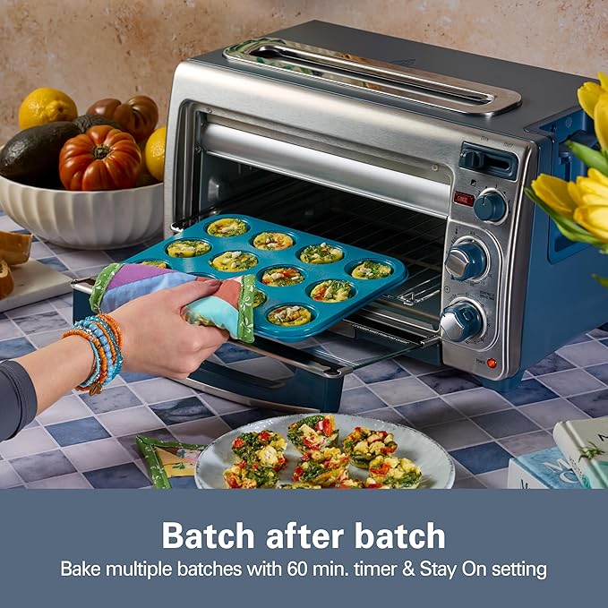 Hamilton Beach 2-in-1 Countertop Toaster Oven and Long Slot 2 Slice Toaster, 60 Minute Timer and Automatic Shut Off, Shade Selector, Kitchen Makeover Blue & Stainless Steel (31158)