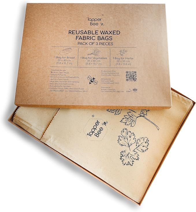 Reusable Beeswax Bags Set of 3 – Keep Food Fresh Longer, Reduce Food Waste, Eco-Friendly, BPA Free Storage