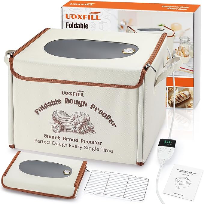 Folding Bread Proofing Box with Temp Control(50-122℉) & 48H Timer, Dough Proofer with Metal Rack, Proofing Box for Sourdough, Bread Baking, Pizza, Yogurt, Kombucha, Space-Saving & Easy to Use