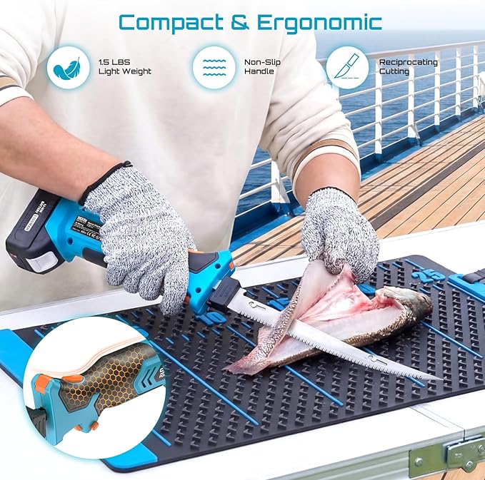 Seesii Cordless Electric Fillet Knife with 4 Blades, 100 Mins High Speed Filet Knife for Fish, Ergonomic Non-Slip Grip, Safty Lock, Carry Bag Kit for Filleting and Meat Slicing