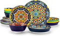 vancasso 16 Pieces Plates and Bowls Set, Bohemian Style Dinnerware Sets Service for 4, Porcelain Boho Dishes Set for Kitchen, Housewaring Gift, Dishwasher and Microwave Safe, Series KRVI